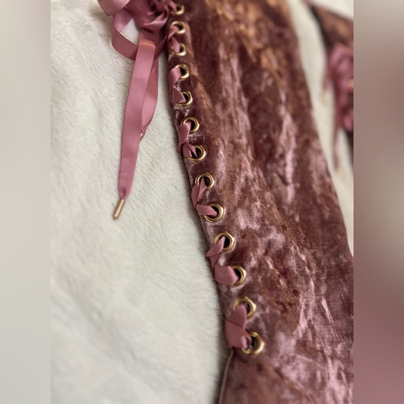 💓 Bamboo Thigh High Velvet Corset Boots - Picture 3 of 7